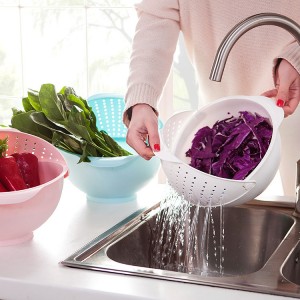 翻蓋濾水籃可旋轉瀝水籃三合一淘米器廚房洗水果塑膠盆