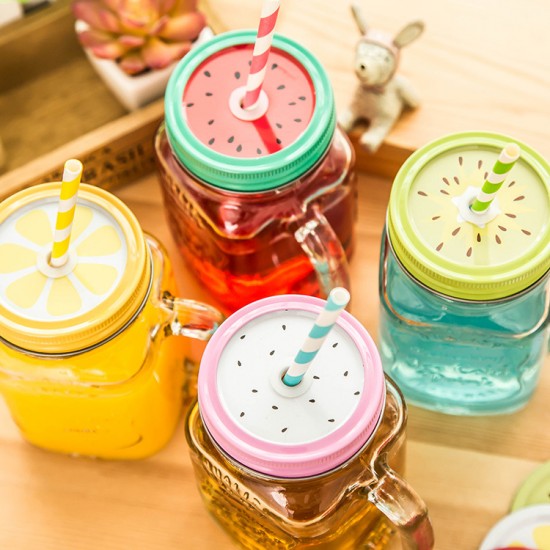漸變彩色梅森瓶500ml 夏日果汁玻璃瓶 透明飲料杯