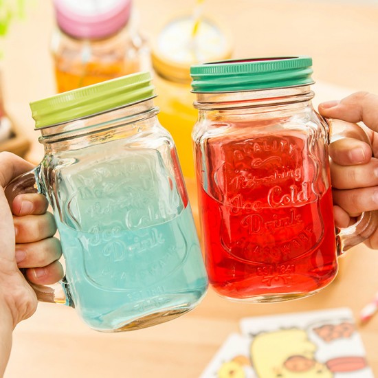 漸變彩色梅森瓶500ml 夏日果汁玻璃瓶 透明飲料杯