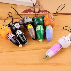 木制可愛動物隨身筆 卡通木質圓珠筆 小吊飾