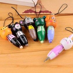 木制可愛動物隨身筆 卡通木質圓珠筆 小吊飾