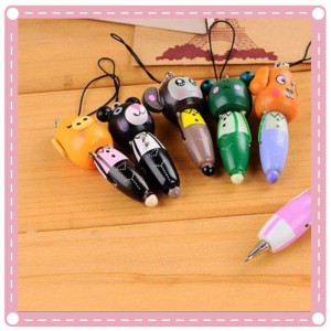 木制可愛動物隨身筆 卡通木質圓珠筆 小吊飾