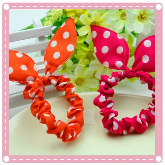 (5入)可愛兔耳朵大腸髮圈 創意點點小碎花髮圈 手環
