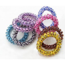 (5入)彩色電話線髮圈 多色圖案電話線手環 電話線髮束