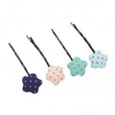 點點格子造型一字髮夾 4入裝 可愛星星布包扣夾