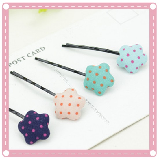 點點格子造型一字髮夾 4入裝 可愛星星布包扣夾