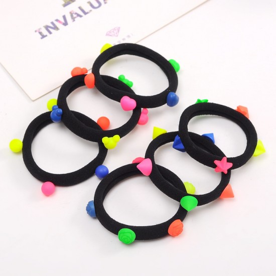 (5入)彩色造型裝飾髮圈 鉚釘 星星 珍珠 髮束 髮飾