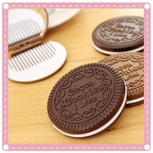 巧克力隨身鏡梳組 夾心餅乾化妝鏡 鏡子梳子