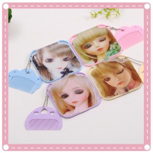 超可愛娃娃頭隨身化妝鏡 鏡子+梳子