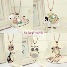 韓版 水鑽長款項鍊 衣服配飾 女孩項鍊 百搭個性 貓眼石項鍊 飾品批發