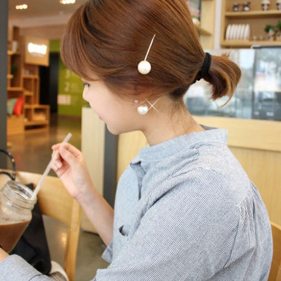 (2入)珍珠造型髮夾 一字夾 小鴨夾 瀏海髮夾  髮飾 飾品