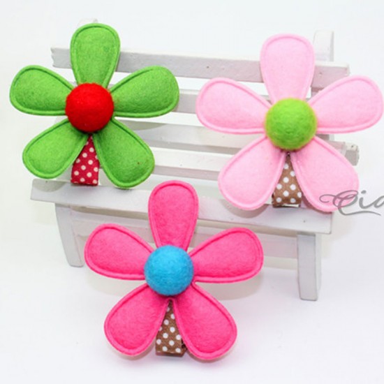 毛料花朵造型髮夾 可愛兒童瀏海夾