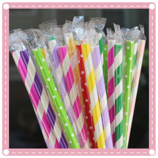 彩色條紋獨立包裝紙吸管25支入