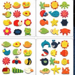 可愛卡通動物昆蟲木質造型磁鐵  12入裝