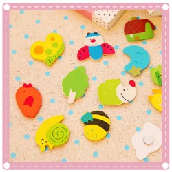 可愛卡通動物昆蟲木質造型磁鐵  12入裝