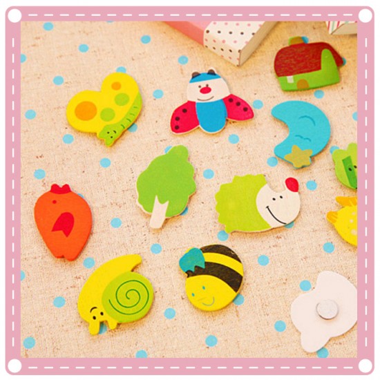 可愛卡通動物昆蟲木質造型磁鐵  12入裝