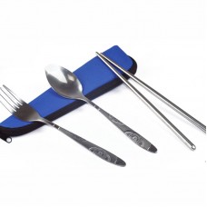 帆布拉鏈餐具三件組 不銹鋼餐具組