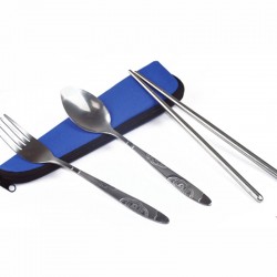 帆布拉鏈餐具三件組 不銹鋼餐具組