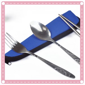 帆布拉鏈餐具三件組 不銹鋼餐具組