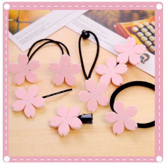 (10入)甜美櫻花一字夾 髮束 BB夾 鴨嘴夾 髮夾 櫻花髮圈 飾品 橡皮筋 髮飾
