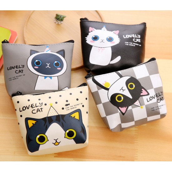 創意可愛小貓咪零錢包 卡通PU材質收納包 鑰匙包