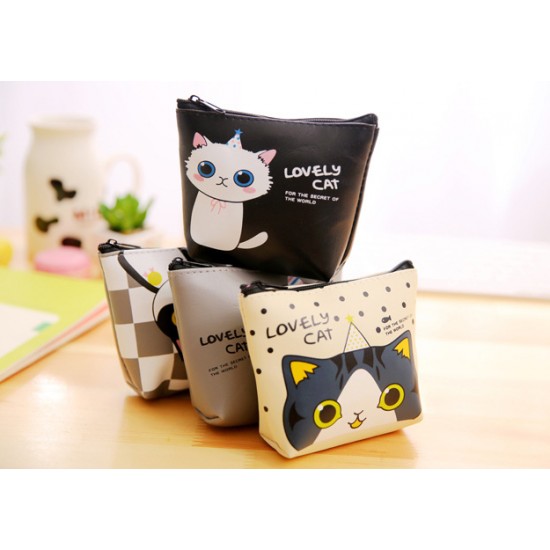 創意可愛小貓咪零錢包 卡通PU材質收納包 鑰匙包