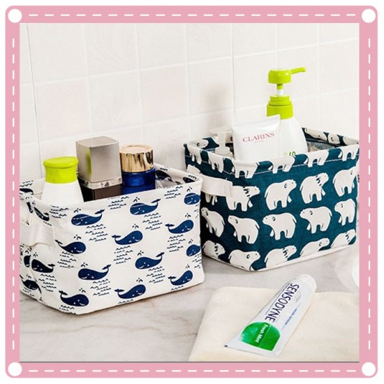 可愛動物棉麻收納盒 有提把 清新桌面雜物籃 櫥櫃 小衣物 布藝收納籃