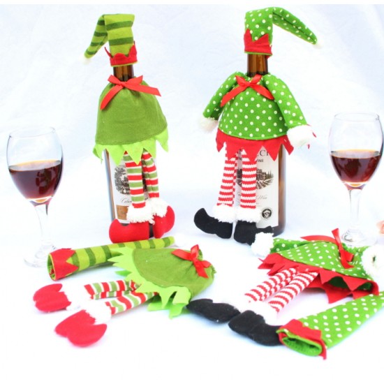 聖誕紅酒瓶套 精靈紅酒袋 紅酒瓶袋 香檳紅酒袋 聖誕裝飾品