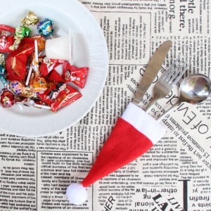 聖誕裝飾品 聖誕小帽 無紡布帽 聖誕帽刀叉套 聖誕酒瓶裝飾