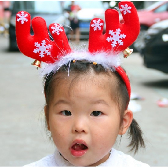 聖誕裝飾品 聖誕羽毛鈴鐺大鹿角 髮箍 頭箍 聖誕派對用品