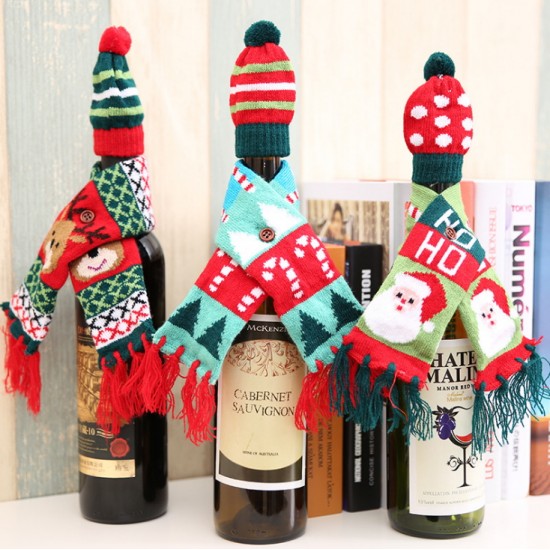 聖誕酒瓶裝飾 聖誕圍巾帽子組合 聖誕紅酒瓶套