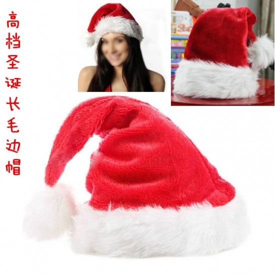 聖誕裝飾品 高檔聖誕帽 聖誕帽 聖誕派對用品 聖誕長毛絨邊帽