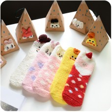 刺繡立體家居珊瑚絨卡通襪 盒裝地板襪 半邊絨女襪 聖誕襪