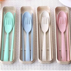 小麥餐具三件組 創意環保餐具組 隨身餐具組