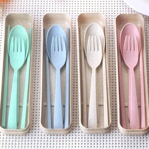 小麥餐具三件組 創意環保餐具組 隨身餐具組