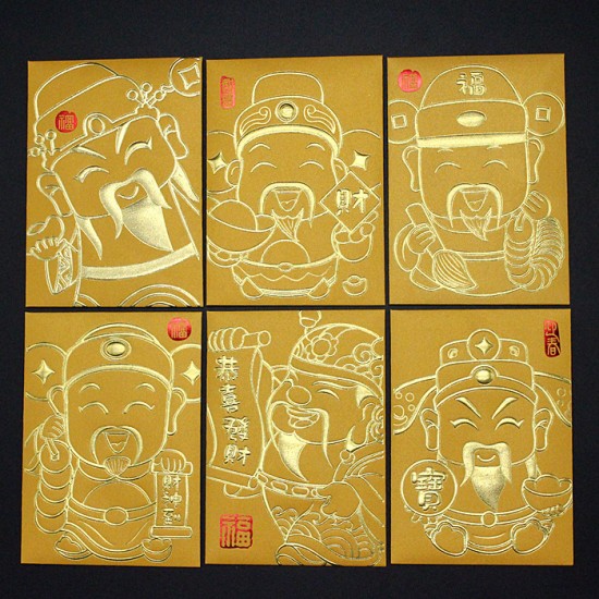 Q版財神 招財貓 創意紅包袋 新年紅包 新年用品 喜慶用品 春節用品 6入裝 小款