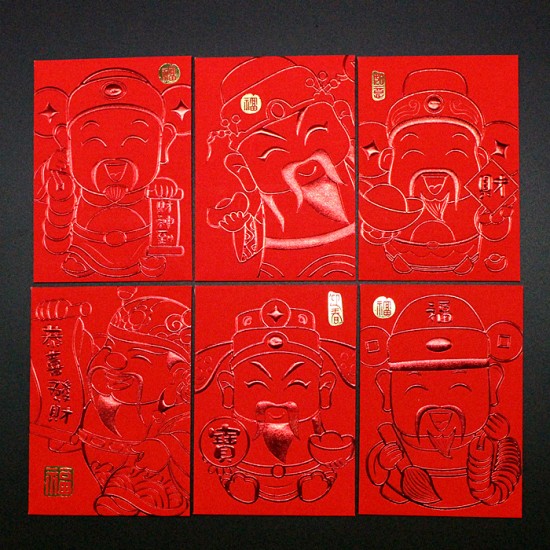 Q版財神 招財貓 創意紅包袋 新年紅包 新年用品 喜慶用品 春節用品 6入裝 小款