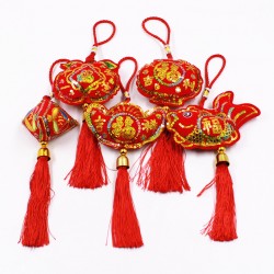 (5入)創意亮片造型福氣吊飾 春節喜慶掛飾 金元寶 平安袋 蘋果 魚 裝飾品