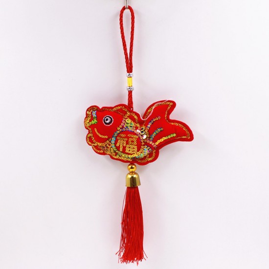 (5入)創意亮片造型福氣吊飾 春節喜慶掛飾 金元寶 平安袋 蘋果 魚 裝飾品