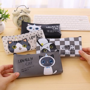 可愛小貓咪筆袋 卡通PU材質收納包 創意鉛筆盒 環保餐具袋