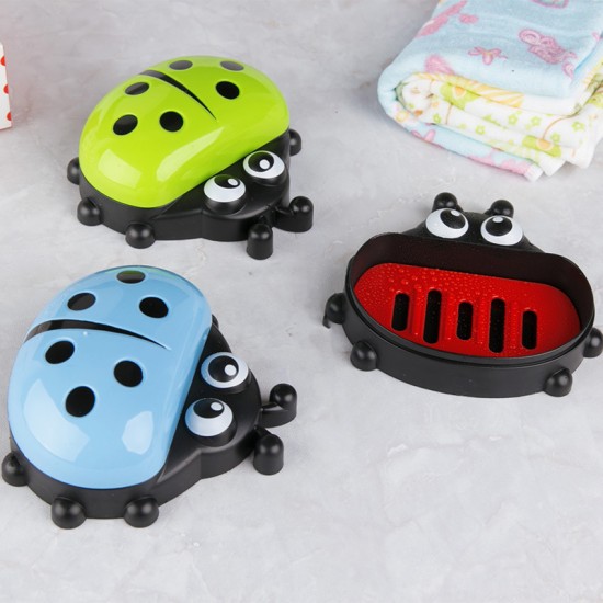 (3入)卡通瓢蟲帶蓋塑料肥皂盒 創意防塵浴室肥皂收納盒 瀝水香皂盒