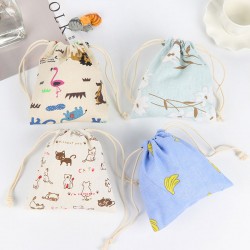 收納袋 可愛動物束口袋 創意收納袋 隨身抽繩袋 抽繩束口袋 驅蚊包 旅行收納袋 電源收納包 棉麻束口袋