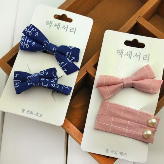 小清新蝴蝶結髮飾組 棉麻印花髮夾 格紋髮圈 點點髮束