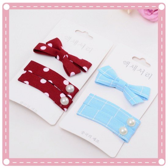小清新蝴蝶結髮飾組 棉麻印花髮夾 格紋髮圈 點點髮束