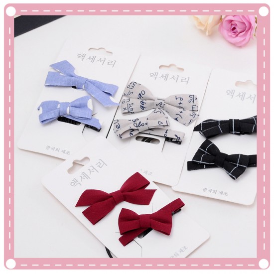 小清新蝴蝶結髮飾組 棉麻印花髮夾 格紋髮圈 點點髮束