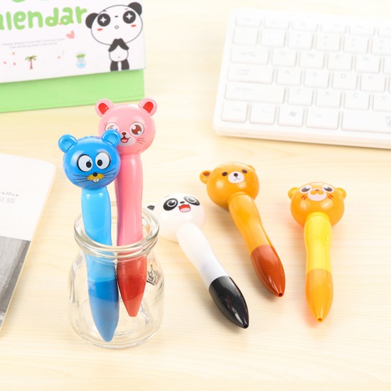 可愛動物造型原子筆 可愛卡通動物頭像黑色原子筆
