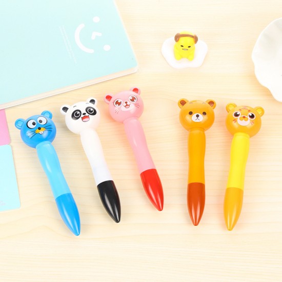 可愛動物造型原子筆 可愛卡通動物頭像黑色原子筆