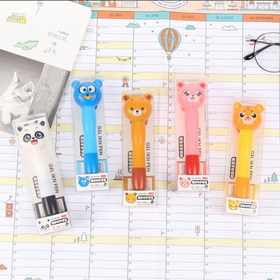 可愛動物造型原子筆 可愛卡通動物頭像黑色原子筆