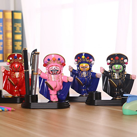 川劇臉譜變臉娃娃筆筒 彩繪公仔高檔禮品筆座