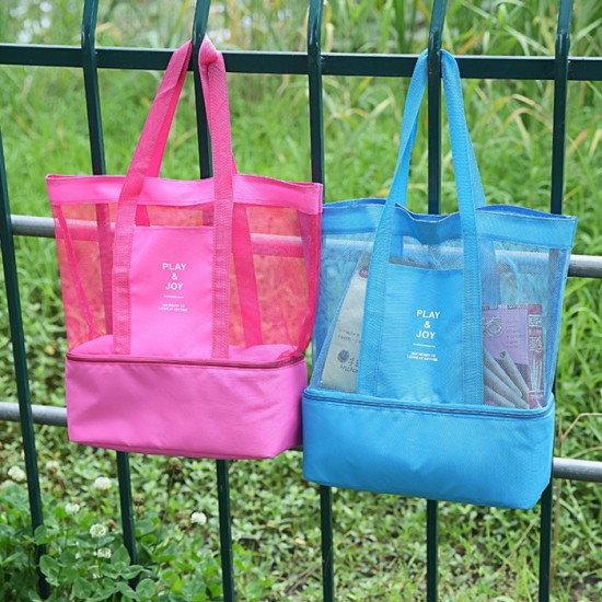 手提保溫袋 雙層野餐包 運動網格收納包 冰袋收納袋